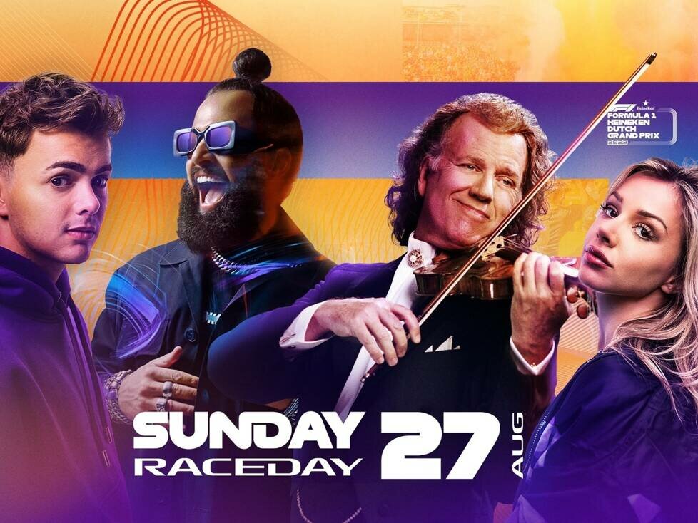 Angekündigte Künstler im Rahmenprogramm des Niederlande Grand Prix 2023: Flemming, DJ La Fuente, Andre Rieu, Emma Heesters (v.l.n.r)