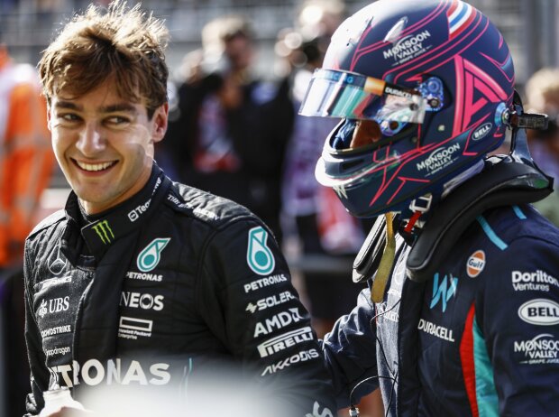 Titel-Bild zur News: George Russell (Mercedes) und Alexander Albon (Williams) nach dem Qualifying zum Formel-1-Rennen in Zandvoort 2023