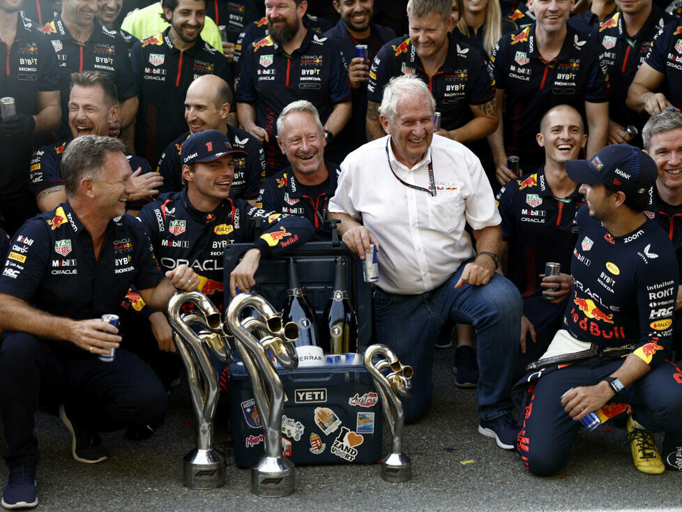 Christian Horner, Max Verstappen, Helmut Marko, Sergio Perez