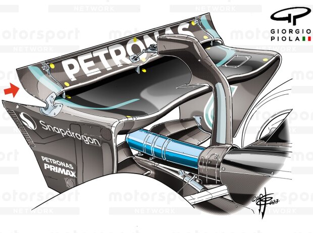 Der Heckflügel am Mercedes W14 Der Heckflügel am Mercedes W14