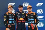 Oscar Piastri (McLaren), Max Verstappen (Red Bull) und Lando Norris (McLaren) 