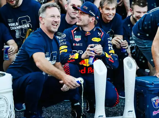Titel-Bild zur News: Christian Horner und Max Verstappen bei den Feierlichkeiten zum Konstrukteurstitel