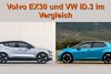 Bild zum Inhalt: Kompakte Elektroautos: Volvo EX30 und Volkswagen ID.3 im Vergleich