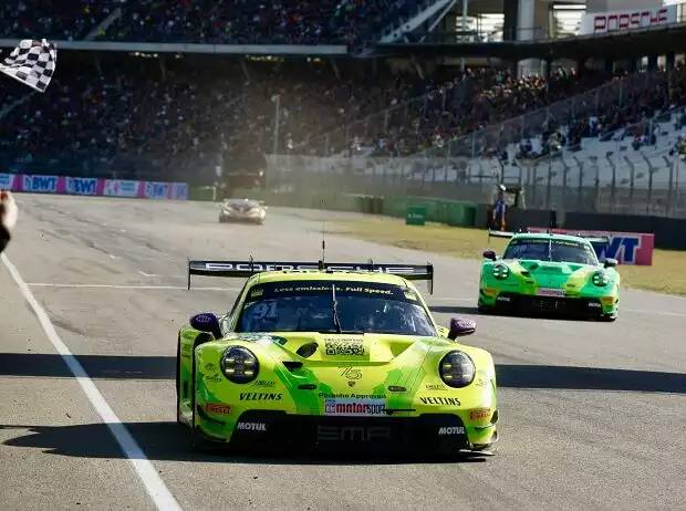 Thomas Preining und Dennis Olsen beim Doppelsieg der Manthey-EMA-Porsche beim DTM-Finale in Hockenheim 2023 Titel-Bild zur News: Thomas Preining und Dennis Olsen beim Doppelsieg der Manthey-EMA-Porsche beim DTM-Finale in Hockenheim 2023