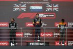 Lewis Hamilton (Mercedes), Max Verstappen (Red Bull) und Lando Norris (McLaren) 