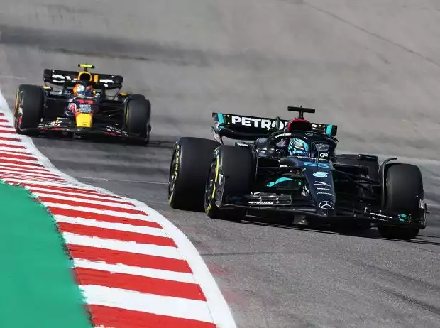 George Russell und Sergio Perez beim Formel-1-Rennen in Austin 2023 Titel-Bild zur News: George Russell und Sergio Perez beim Formel-1-Rennen in Austin 2023