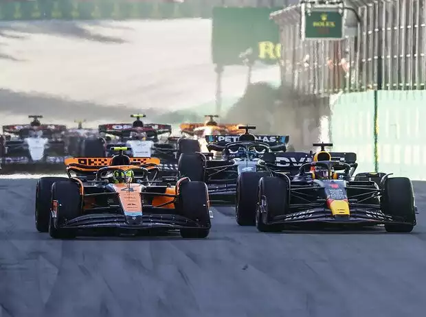 Titel-Bild zur News: Lando Norris, Max Verstappen, Sergio Perez, Lewis Hamilton, George Russell, Charles Leclerc