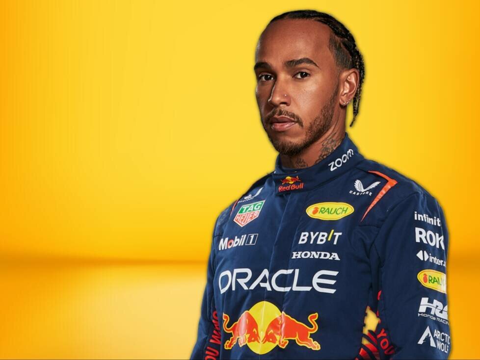 Fotomontage: Lewis Hamilton in einem Overall des Red-Bull-Teams