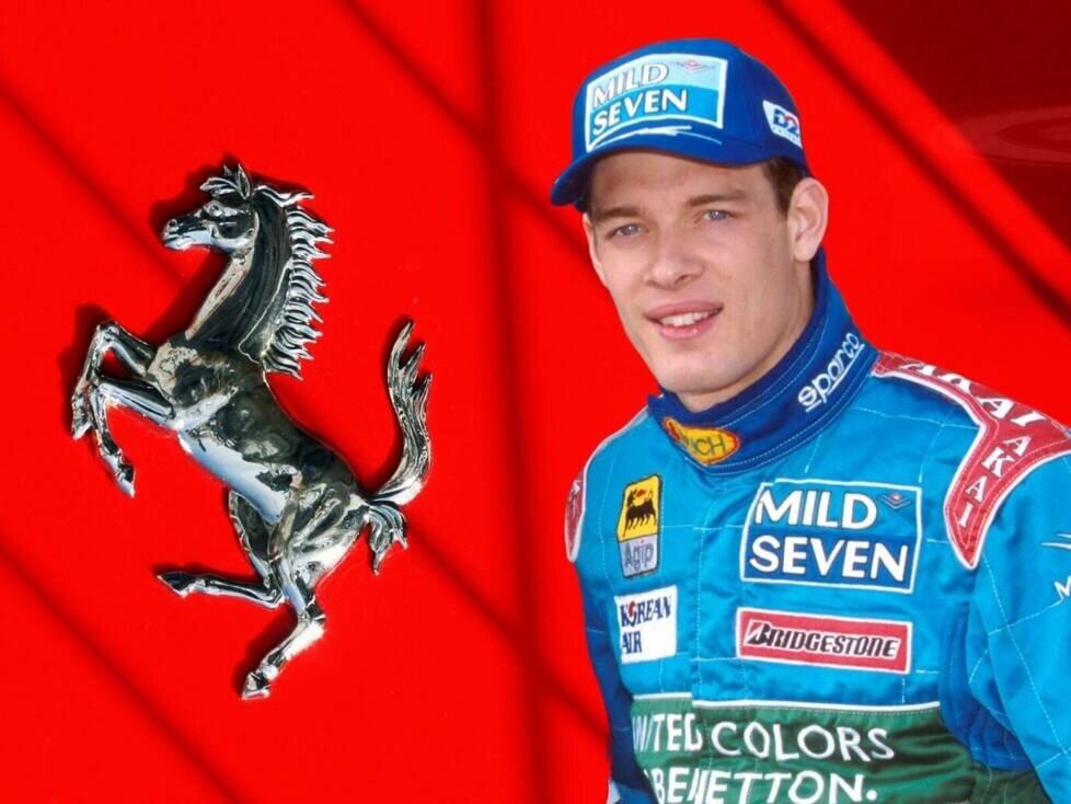 Fotomontage: Alexander Wurz als Benetton-Fahrer 1998 neben einem Ferrari-Logo