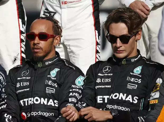 Sergio Perez, Max Verstappen, Lewis Hamilton, George Russell Titel-Bild zur News: Sergio Perez, Max Verstappen, Lewis Hamilton, George Russell