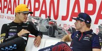 Lando Norris und Max Verstappen bei einer Formel-1-Pressekonferenz