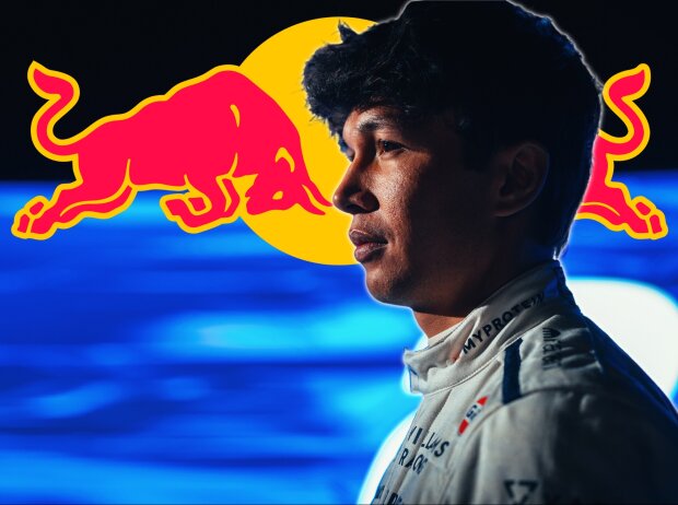 Titel-Bild zur News: Alexander Albon vor Red-Bull-Logo