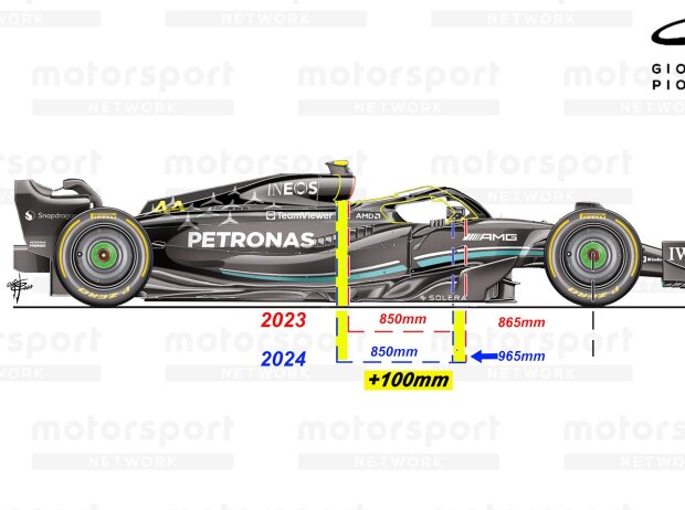 Das Cockpit beim Mercedes W15 ist zehn Zentimeter nach hinten versetzt Das Cockpit beim Mercedes W15 ist zehn Zentimeter nach hinten versetzt