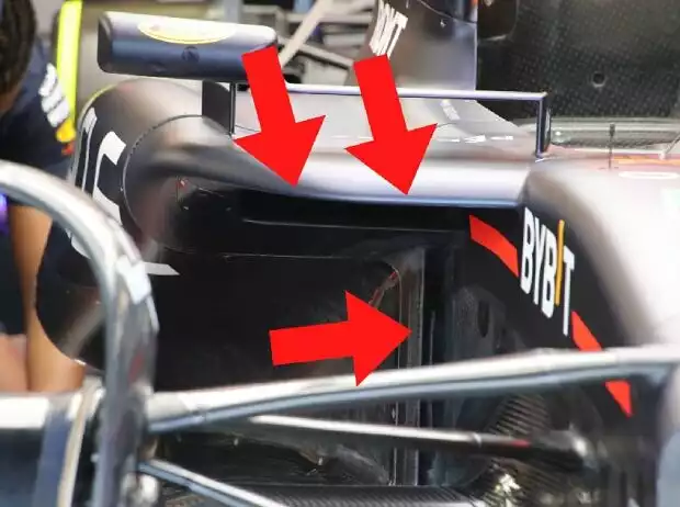 Die Lufteinlässe am Seitenkasten des Red Bull RB20 in der Formel 1 2024 Titel-Bild zur News: Die Lufteinlässe am Seitenkasten des Red Bull RB20 in der Formel 1 2024