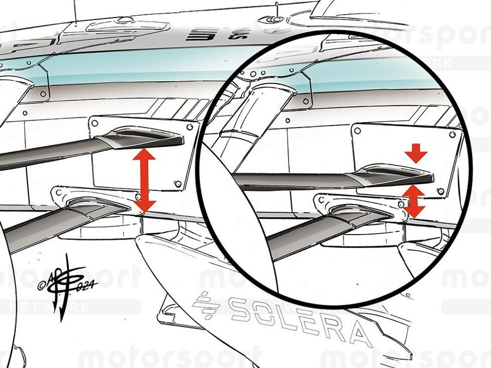 Vorderrad-Aufhängung am Mercedes W15 in der Formel-1-Saison 2024
