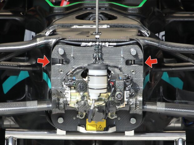 Vorderbau des Mercedes W14 nach dem Aufhängungs-Update in der Formel-1-Saison 2023 Vorderbau des Mercedes W14 nach dem Aufhängungs-Update in der Formel-1-Saison 2023