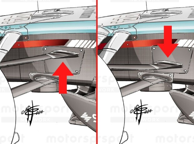Mercedes-Querlenker an der Vorderachse beim W15 in der Formel-1-Saison 2024 Mercedes-Querlenker an der Vorderachse beim W15 in der Formel-1-Saison 2024