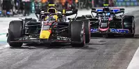 Sergio Perez im Red Bull RB20 vor Pierre Gasly im Alpine A524 in der Boxengasse in Bahrain 2024