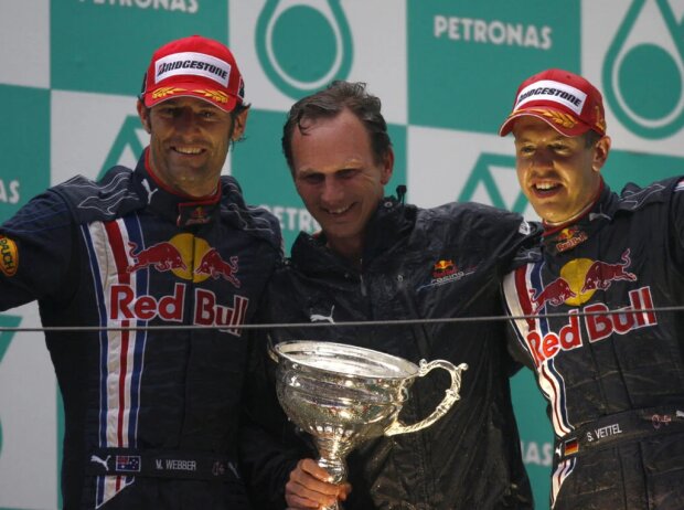 Mark Webber, Christian Horner, Sebastian Vettel