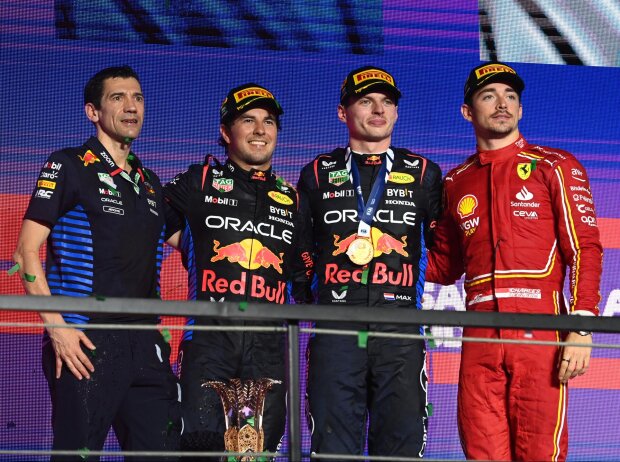 Titel-Bild zur News: Sergio Perez, Max Verstappen, Charles Leclerc