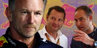 Christian Horner, Teamchef von Red Bull Racing, mit Franz Watzlawick und Oliver Mintzlaff, CEOs der Red Bull GmbH