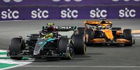Lewis Hamilton (Mercedes Q15) vor Oscar Piastri (McLaren MCL38) beim Formel-1-Rennen in Saudi-Arabien 2024