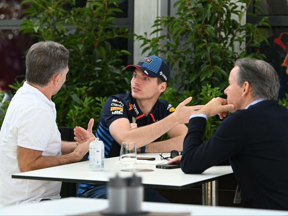 Christian Horner, Max Verstappen und Raymond Vermeulen