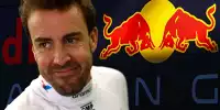 Formel-1-Fahrer Fernando Alonso vor einem Red-Bull-Logo (Fotomontage)