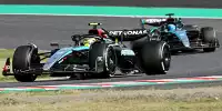 Lewis Hamilton vor seinem Mercedes-Teamkollegen George Russell beim Formel-1-Rennen in Japan 2024