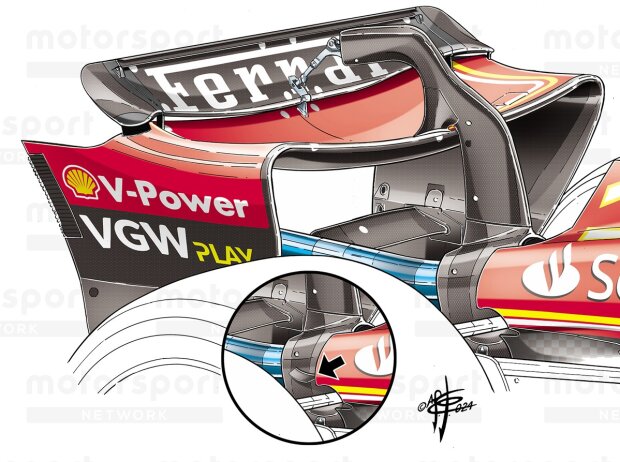 Winglets an der Heckflügel-Halterung am Ferrari SF-24 in Australien 2024 Winglets an der Heckflügel-Halterung am Ferrari SF-24 in Australien 2024