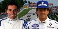 Fotomontage: Roland Ratzenberger und Ayrton Senna vor der Kulisse von Imola 1994