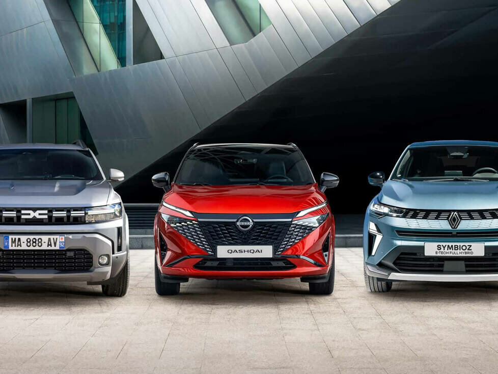 Dacia Duster (2024), Nissan Qashqai (2024) und Renault Symbioz (2024)