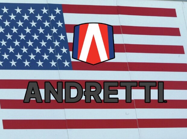 Titel-Bild zur News: Andretti-Logo vor der US-amerikanischen Nationalflagge (Fotomontage)