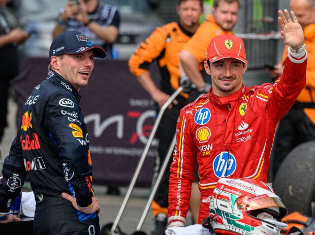 Titel-Bild zur News: Charles Leclerc und Max Verstappen nach dem Formel-1-Rennen in Imola 2024