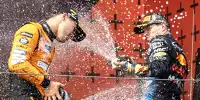 Max Verstappen und Lando Norris jubeln auf dem Formel-1-Podium in Imola 2024