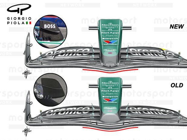 Der Frontflügel am Aston Martin AMR24 wurde überarbeitet Der Frontflügel am Aston Martin AMR24 wurde überarbeitet
