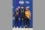 George Russell (Mercedes), Max Verstappen (Red Bull) und Lando Norris (McLaren) 