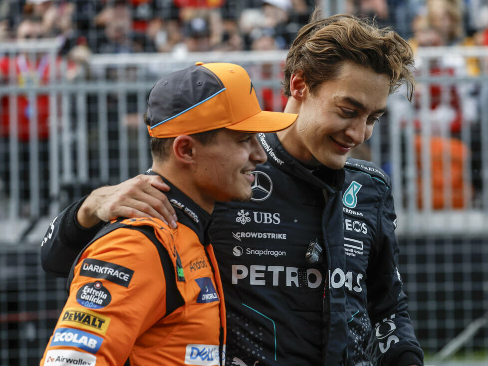 George Russell (Mercedes) und Lando Norris (McLaren) beim Formel-1-Rennen in Kanada 2024