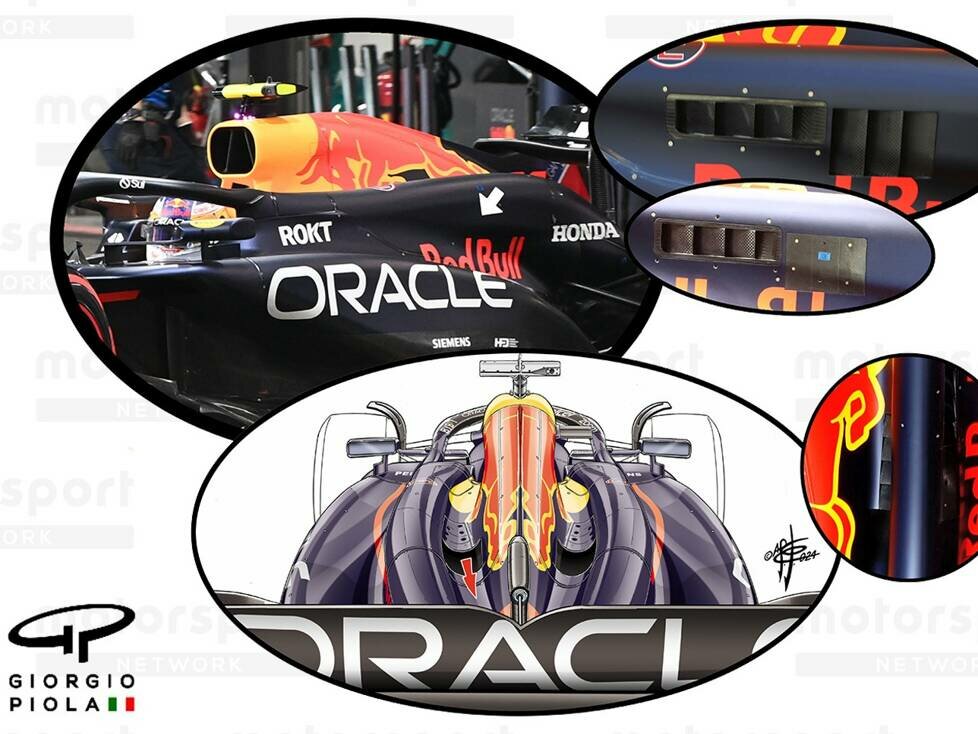 Kühlungsvarianten am Red Bull RB20 in der Formel-1-Saison 2024