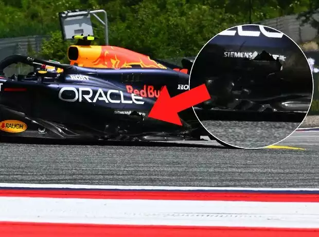 Titel-Bild zur News: Der Schaden am Red Bull RB20 von Sergio Perez beim Formel-1-Rennen in Spielberg 2024