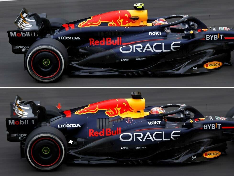 Vergleich des Red Bull RB20 in der alten und der neuen Konfiguration