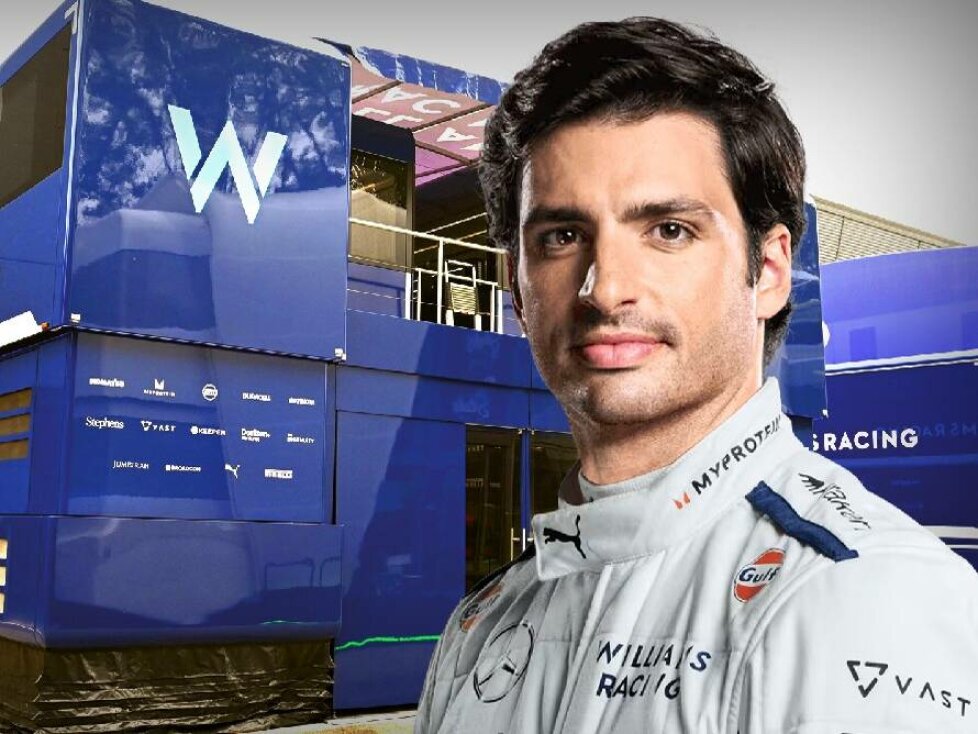 Fotomontage: Carlos Sainz als Williams-Fahrer vor dem Williams-Motorhome