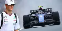Mick Schumacher neben dem Williams FW46 von Logan Sargeant (Fotomontage)