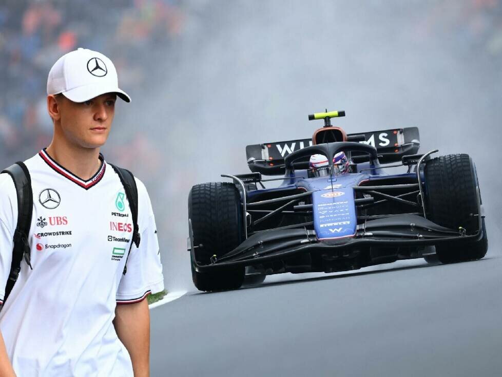Mick Schumacher neben dem Williams FW46 von Logan Sargeant (Fotomontage)