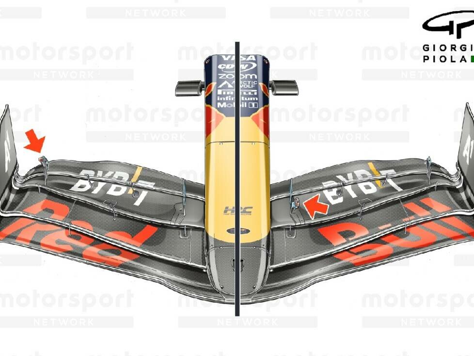 Unterschiedliche Versionen des Red-Bull-Frontflügels am RB20 2024
