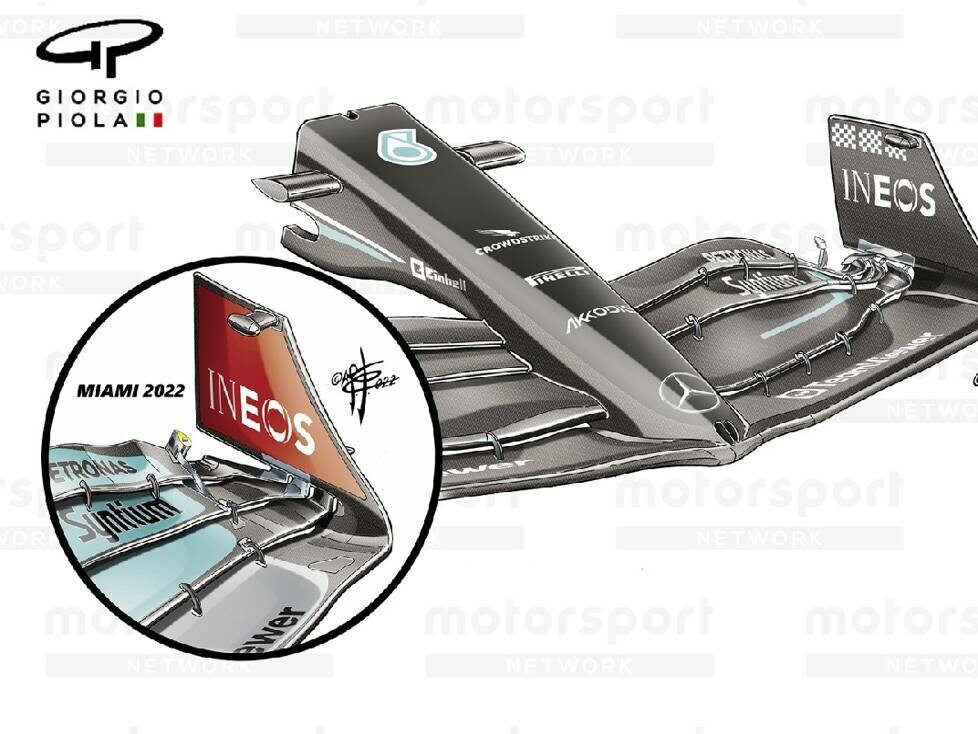 Frontflügel-Detail am Mercedes W14 aus der Saison 2023