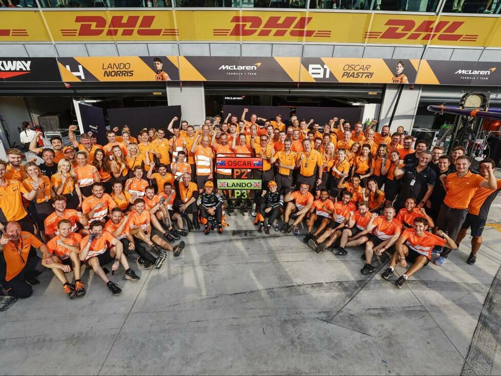 Lando Norris, Oscar Piastri und das McLaren-Team feiern P2 und P3 in Monza 2024