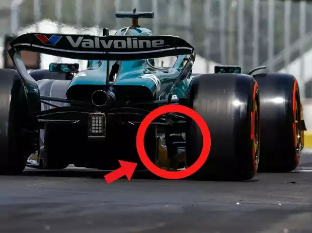 Die Hervorhebung zeigt ein Luftleitblech an der Hinterachse des Aston Martin AMR24 Titel-Bild zur News: Die Hervorhebung zeigt ein Luftleitblech an der Hinterachse des Aston Martin AMR24