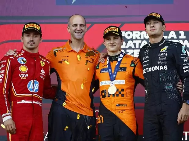 Oscar Piastri, Charles Leclerc, George Russell Titel-Bild zur News: Oscar Piastri, Charles Leclerc, George Russell
