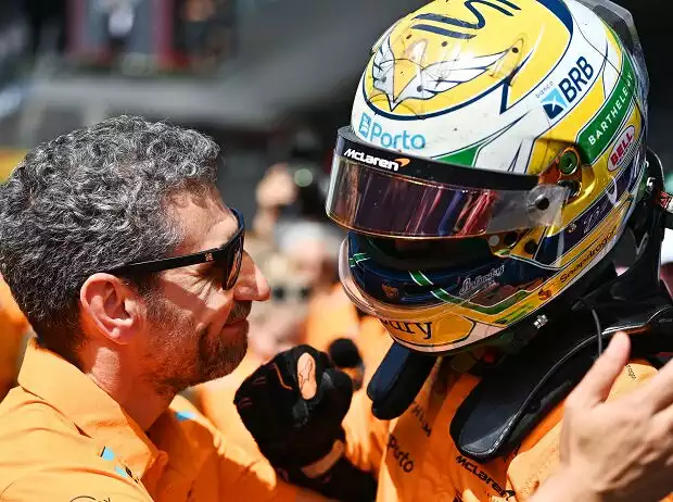Andrea Stella (links) möchte Gabriel Bortoleto bei McLaren halten Titel-Bild zur News: Andrea Stella (links) möchte Gabriel Bortoleto bei McLaren halten